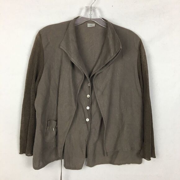Crea Concept Linen Brown Button Front Layered Jacket Top 12 - Picture 2 of 9
